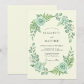 Invitation Mariage Floral Vert Menthe (Devant / Derrière)