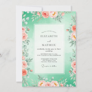 Invitation Mariage Floral Vert Menthe