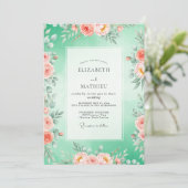 Invitation Mariage Floral Vert Menthe (Debout devant)
