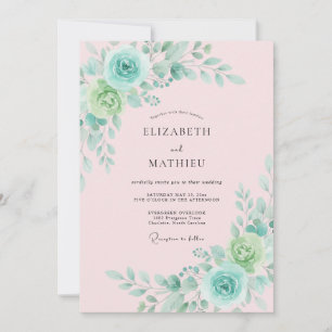 Invitation Mariage Floral Vert Menthe Romantique