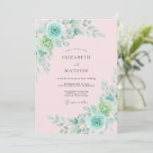 Invitation Mariage Floral Vert Menthe Romantique (Debout devant)