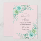 Invitation Mariage Floral Vert Menthe Romantique (Devant / Derrière)