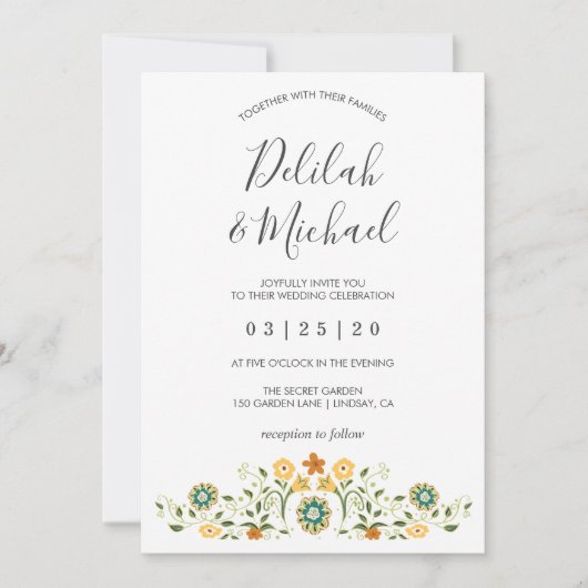 Invitation Mariage floral vert moderne (Devant)