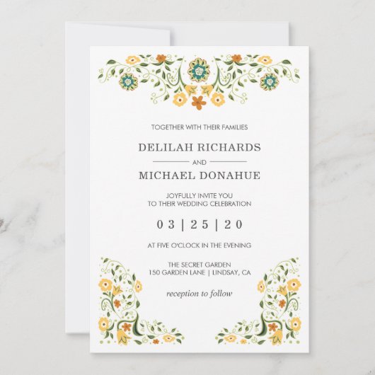 Invitation Mariage floral vert moderne (Devant)