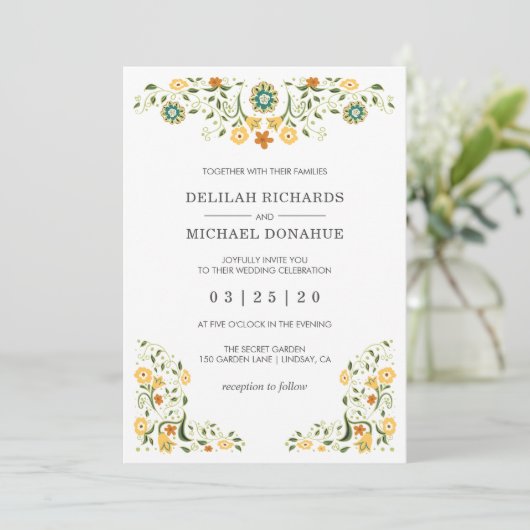Invitation Mariage floral vert moderne (Debout devant)