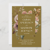 Invitation Mariage floral vert olive automne détails du code (Devant)