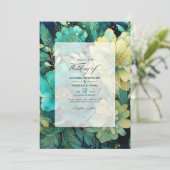 Invitation Mariage Floral vert or et émeraude (Debout devant)