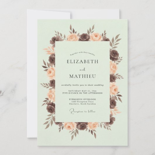 Invitation Mariage Floral Vert Pâle (Devant)