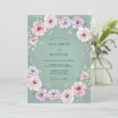Invitation Mariage Floral Vert Pâle Lavande (Debout devant)