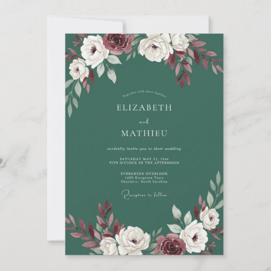 Invitation Mariage Floral Vert Pinée Maussade (Devant)
