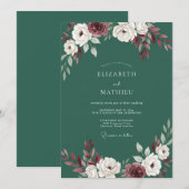 Invitation Mariage Floral Vert Pinée Maussade (Devant / Derrière)