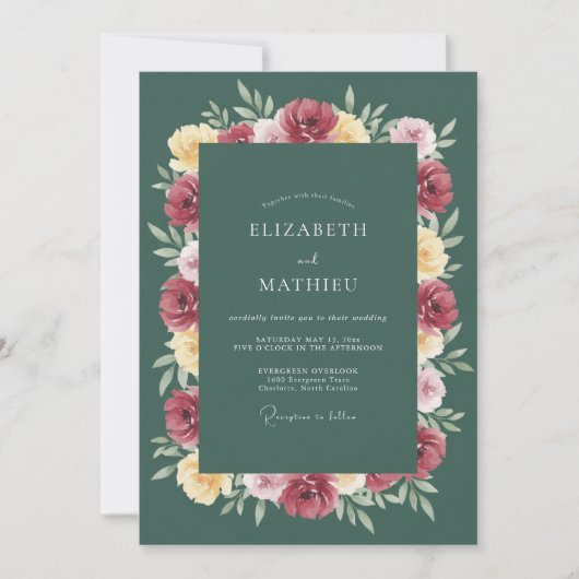 Invitation Mariage Floral Vert Profond (Devant)