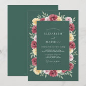 Invitation Mariage Floral Vert Profond (Devant / Derrière)
