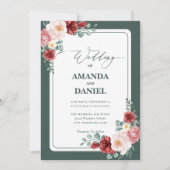 Invitation Mariage floral vert profond et flou (Devant)