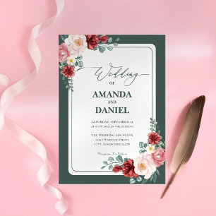 Invitation Mariage floral vert profond et flou