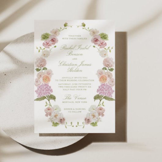 Invitation Mariage Floral Vert Rose