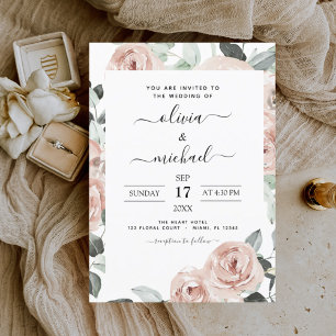 Invitation Mariage floral vert rose pâle