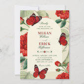 Invitation Mariage floral vert rouge rustique (Devant)