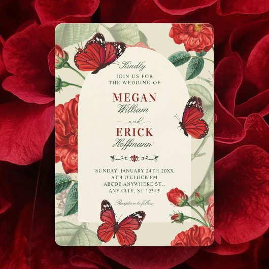 Invitation Mariage floral vert rouge rustique
