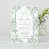 Invitation Mariage floral vert Sage (Debout devant)
