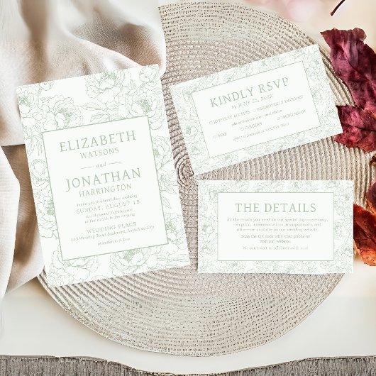 Invitation Mariage floral vert Sage