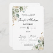 Invitation Mariage floral vert Sage (Devant / Derrière)