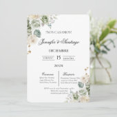 Invitation Mariage floral vert Sage (Debout devant)