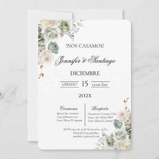 Invitation Mariage floral vert Sage (Devant)