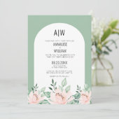 Invitation Mariage Floral Vert Sauge (Debout devant)