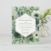 Invitation Mariage Floral Vert Sauge (Debout devant)
