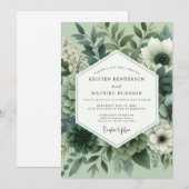 Invitation Mariage Floral Vert Sauge (Devant / Derrière)
