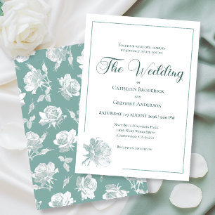 Invitation Mariage Floral Vert Sauge Art Ligne Calligraphique