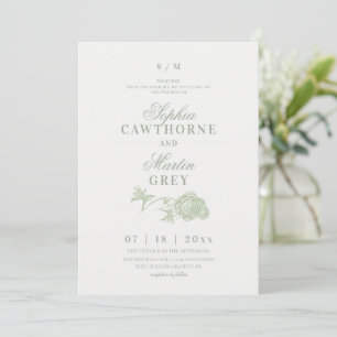 Invitation Mariage Floral Vert Sauge Classique