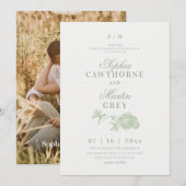 Invitation Mariage Floral Vert Sauge Classique (Devant / Derrière)