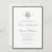 Invitation Mariage Floral Vert Sauge Classique Monogramme (Devant)