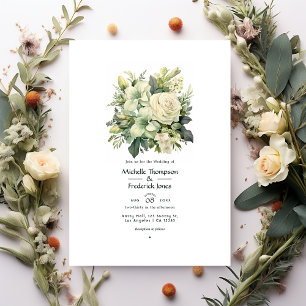 Invitation Mariage floral vert sauge et ivoire