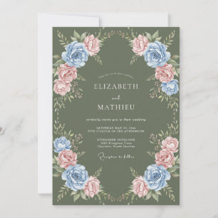 Invitation Mariage Floral Vert Sauge Lustré