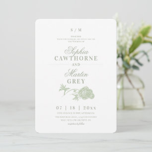 Invitation Mariage Floral Vert Sauge Pastel