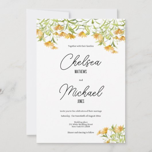 Invitation Mariage floral vert vert vert jaune sauvage (Devant)
