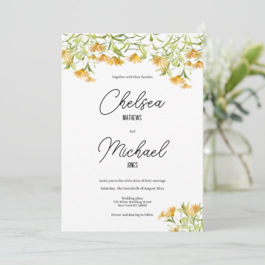 Invitation Mariage floral vert vert vert jaune sauvage (Debout devant)