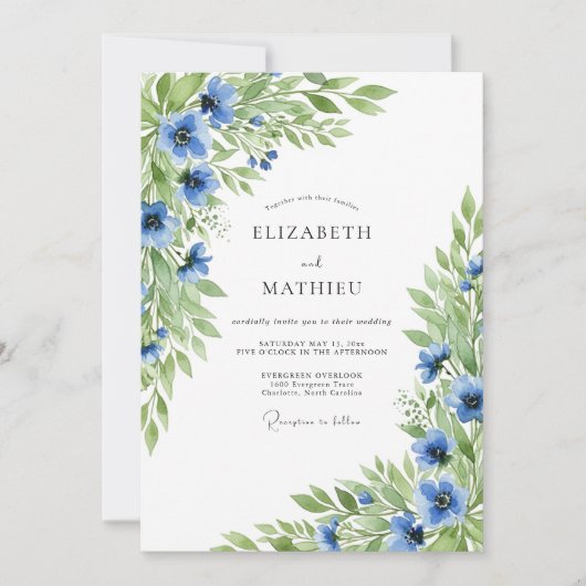 Invitation Mariage Floral Vibrant Azur (Devant)