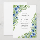 Invitation Mariage Floral Vibrant Azur (Devant / Derrière)