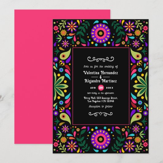 Invitation Mariage Floral Vibrant Fiesta Mexicain (Devant / Derrière)