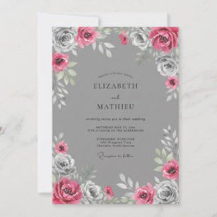 Invitation Mariage Floral Vibrant Gris