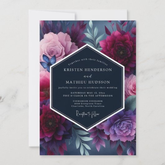 Invitation Mariage Floral Vibrant Indigo (Devant)