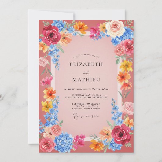 Invitation Mariage Floral Vibrant Rose (Devant)
