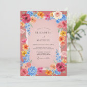 Invitation Mariage Floral Vibrant Rose (Debout devant)