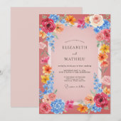 Invitation Mariage Floral Vibrant Rose (Devant / Derrière)