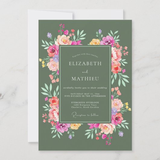 Invitation Mariage Floral Vibrant Sage (Devant)