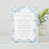 Invitation Mariage Floral Victorien bleu (Debout devant)